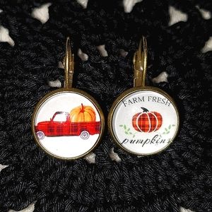 Pair #1 Fall leaves 🍂 🍁 mix 14mm cabachon earrings.